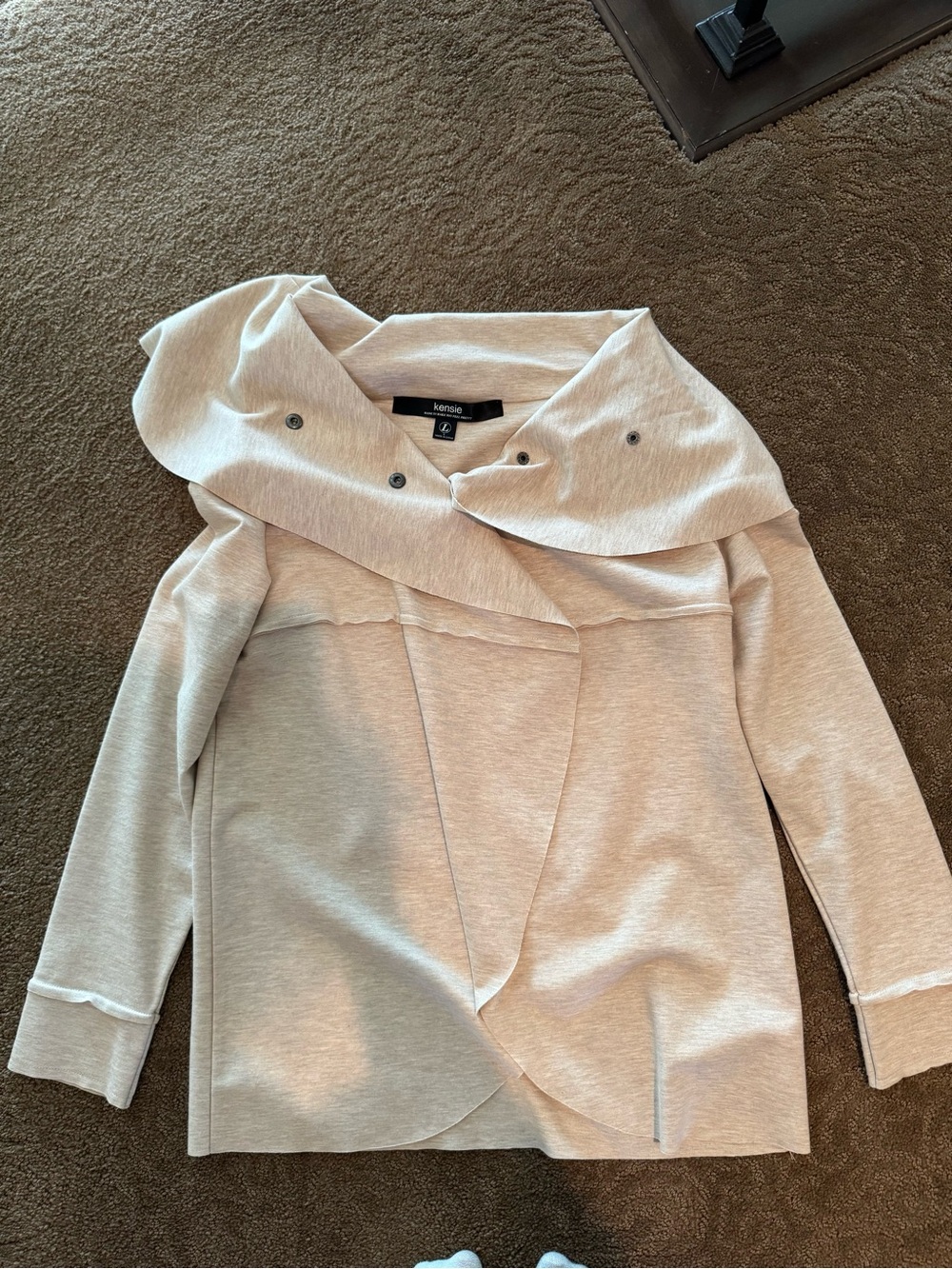 kensie Cream Asymmetrical Snap-Collar Cardigan